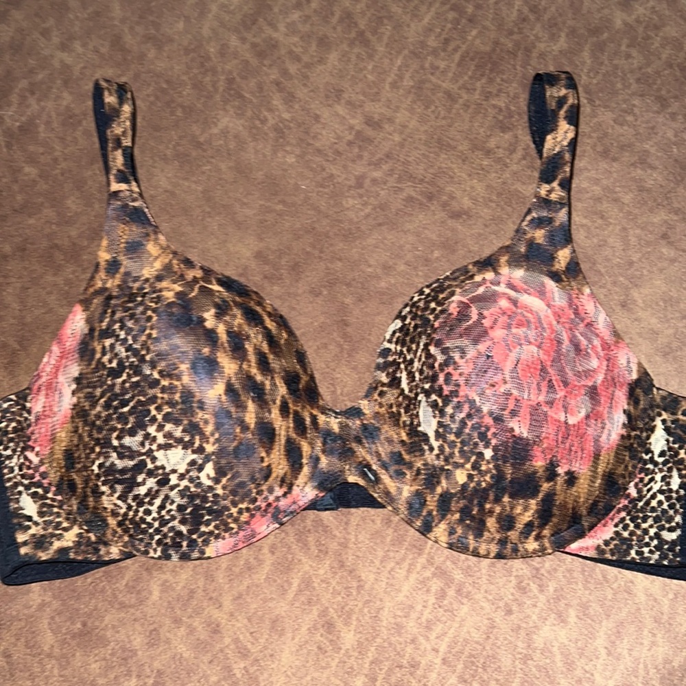 Avenue Body Lace Leopard Print Padded Push Up Bra